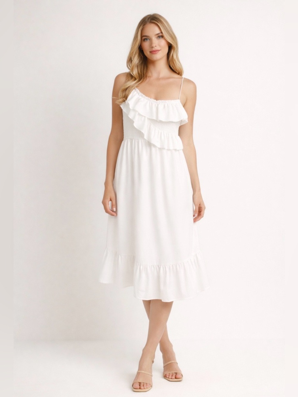 VICI Sailor One Shoulder Ruffle Midi Dress White Size Large NWOT never worn